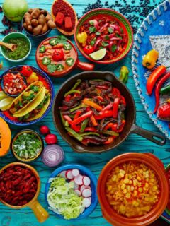 A set of colorful ingredients for Mexican food.