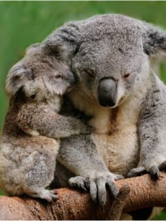 koala mum and joey in tree