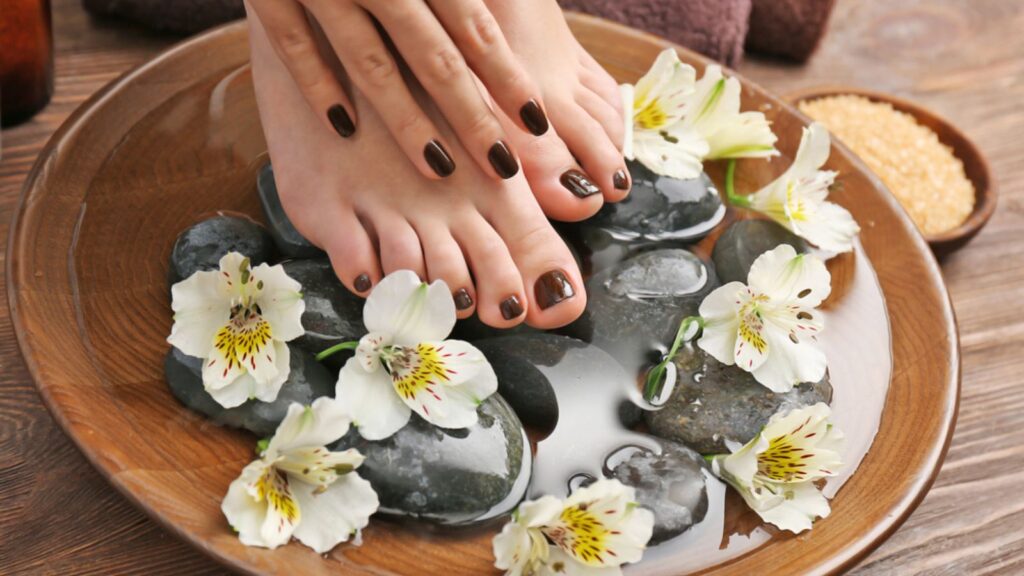 pedicure manicure spa hands feet nails flowers