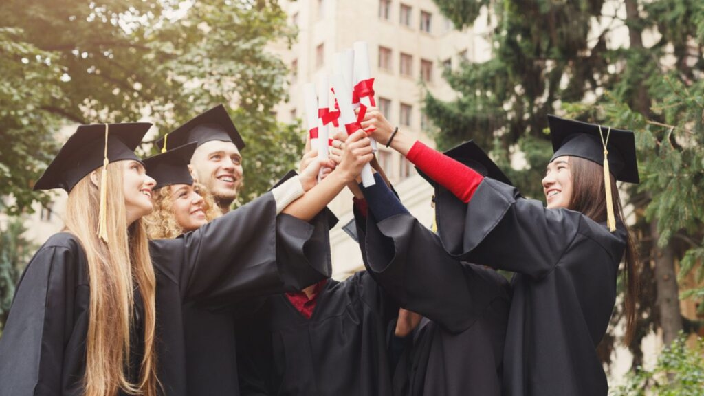 A group of graduates celebrating