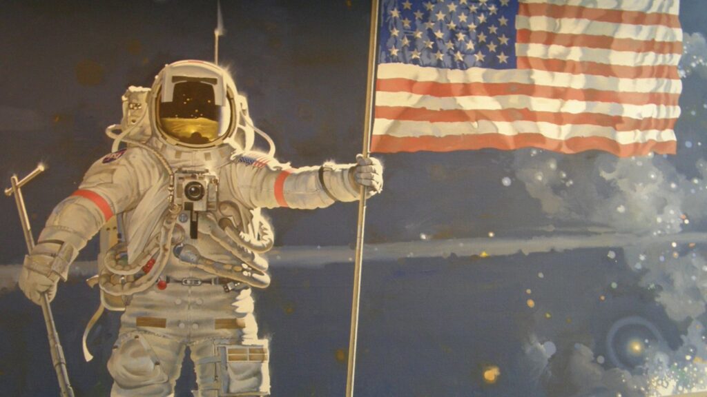Apollo 11 Mission, An Astronaut holding an American Flag at the moon