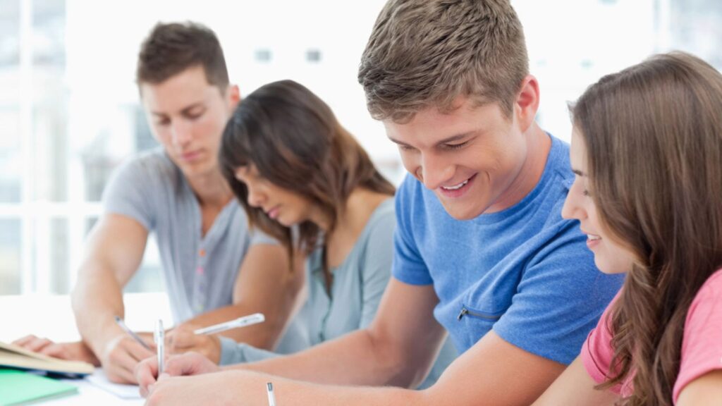 Side view of a group of studying with each other
