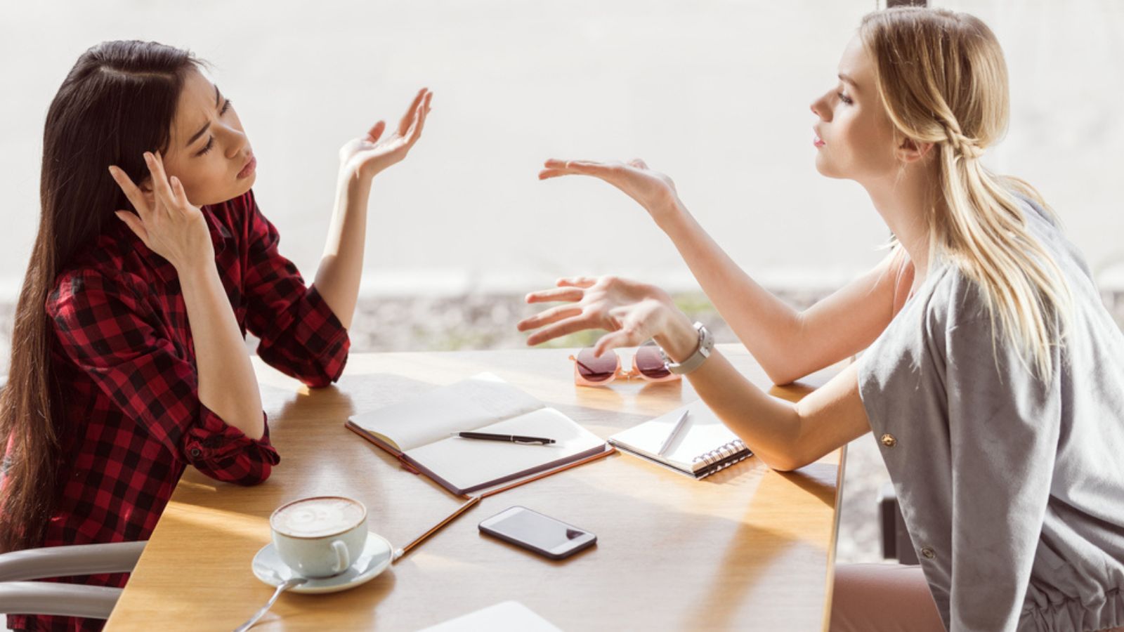 two ladies talking on the lunch