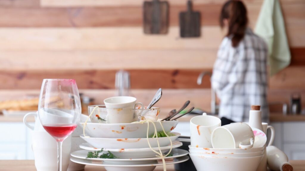 messy kitchen with dirty dishes