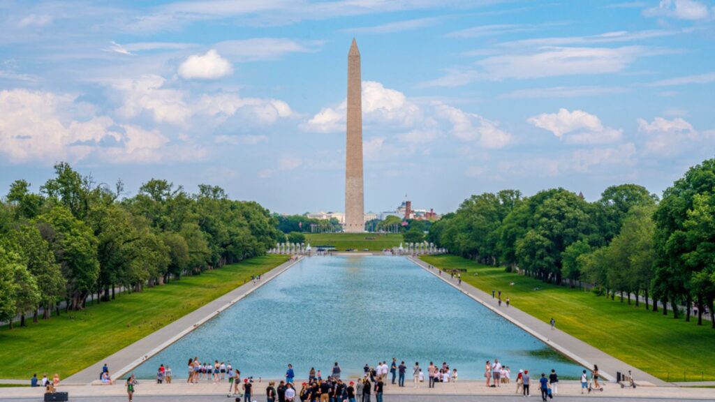 Washington Monument with blue sky Washington DC, USA.