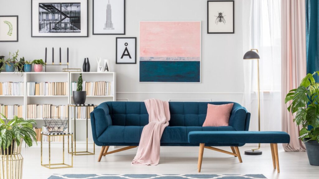 Blue elegant living room interior