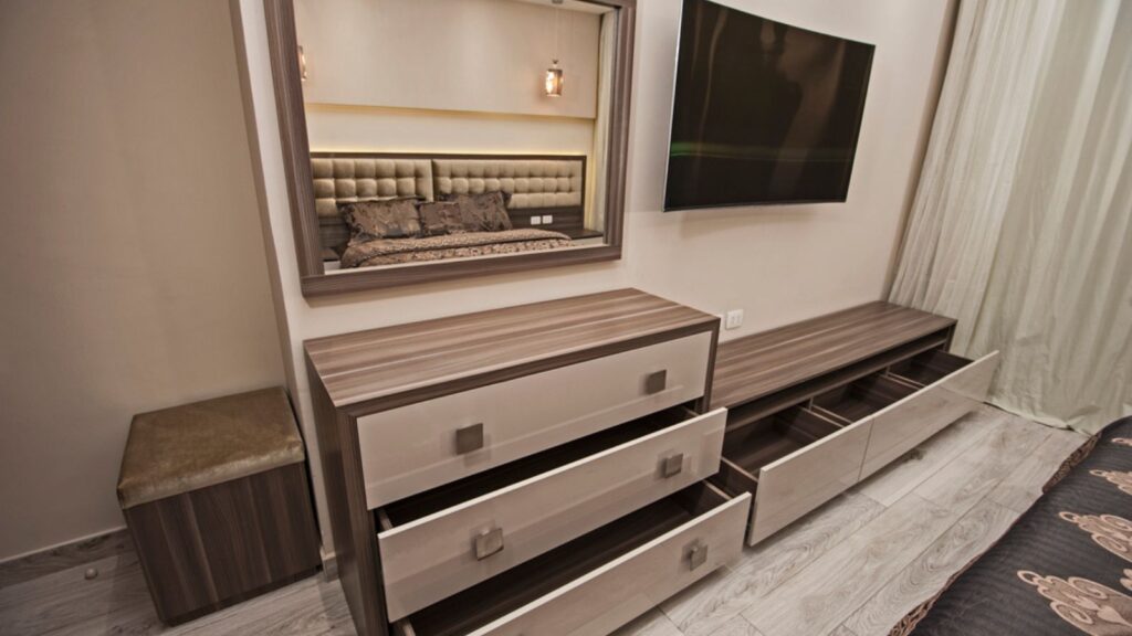 Dressing table chest of drawers in apartment bedroom