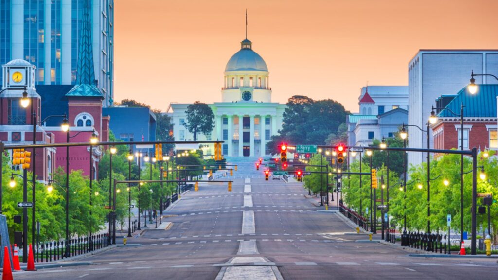 Montgomery, Alabama, USA with the State Capitol at dawn.