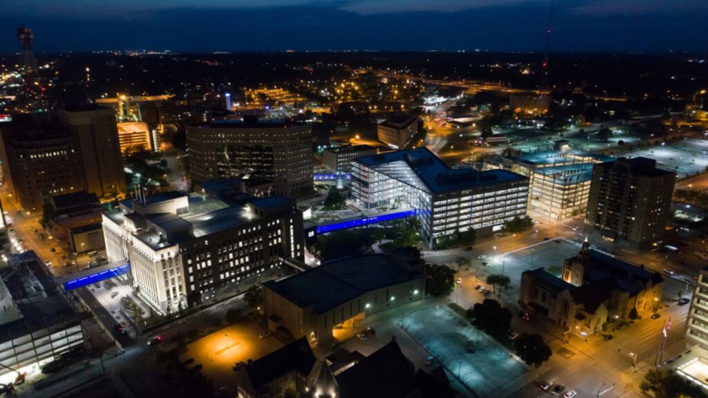 Aerial Downtown Des Moines Iowa
