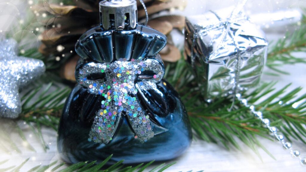 Christmas decoration on fir branches background