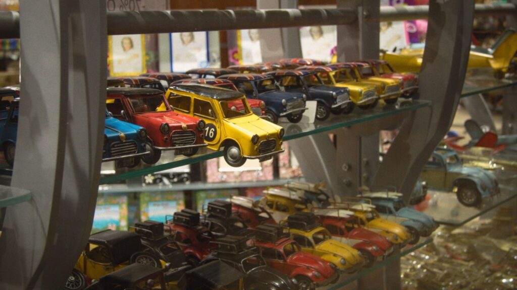 Toys of different colors for children in a store