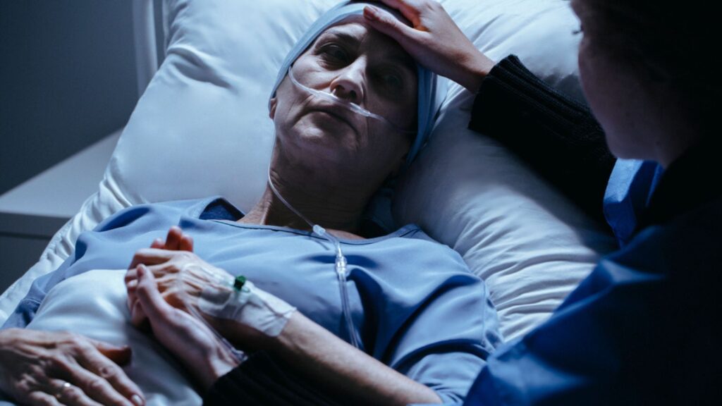 cancer patient woman dying getting medical care hospice sick