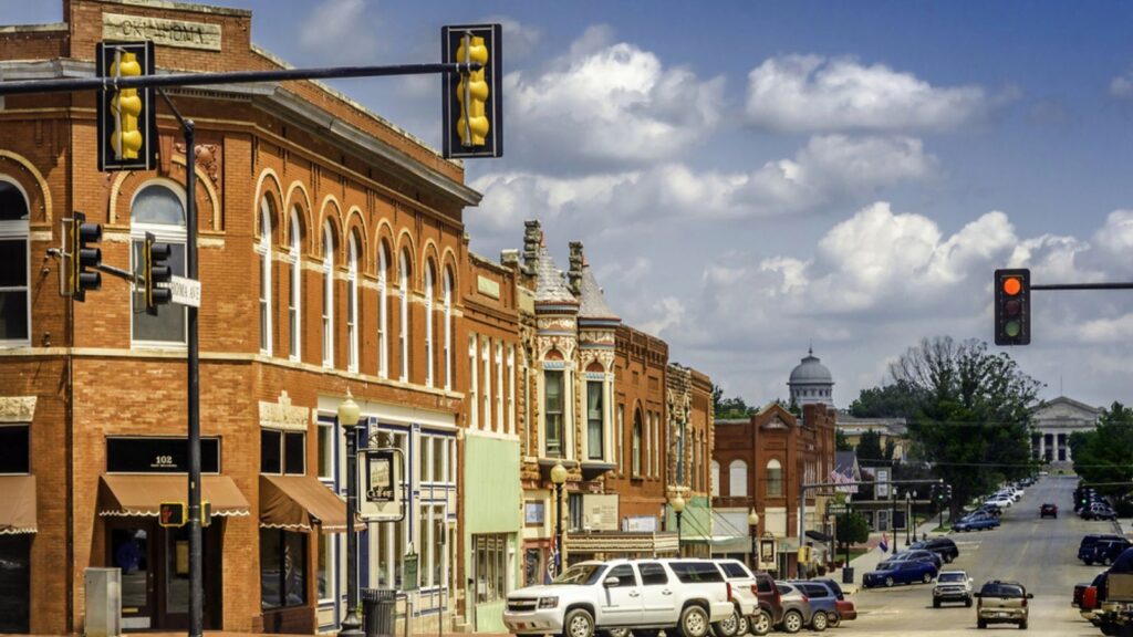 Warm Ray of Evening Light in Hostoric Guthrie, Oklahoma Street in Guthrie