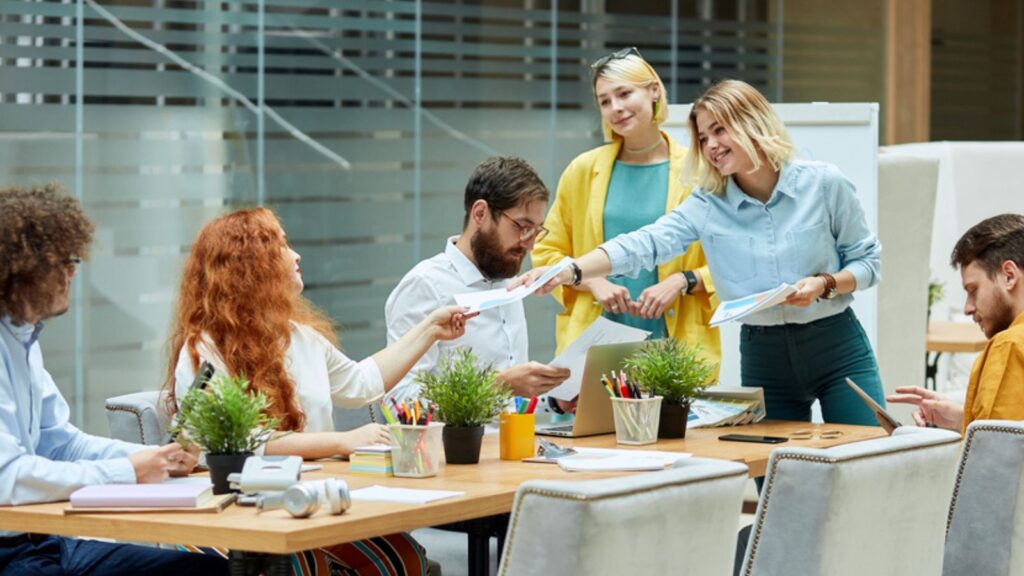 Woman with a group for business meeting