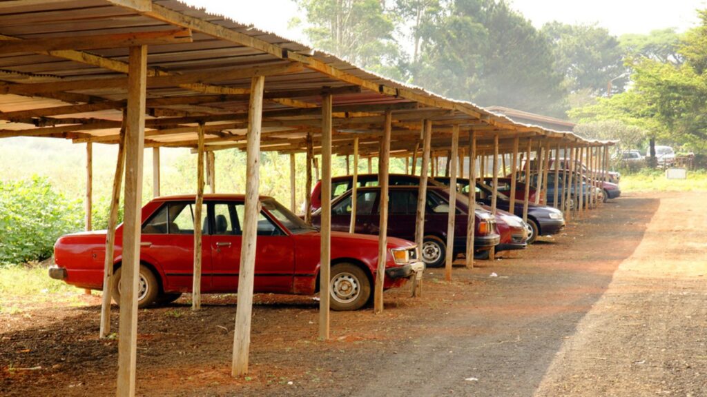 Cars parked in the shade
