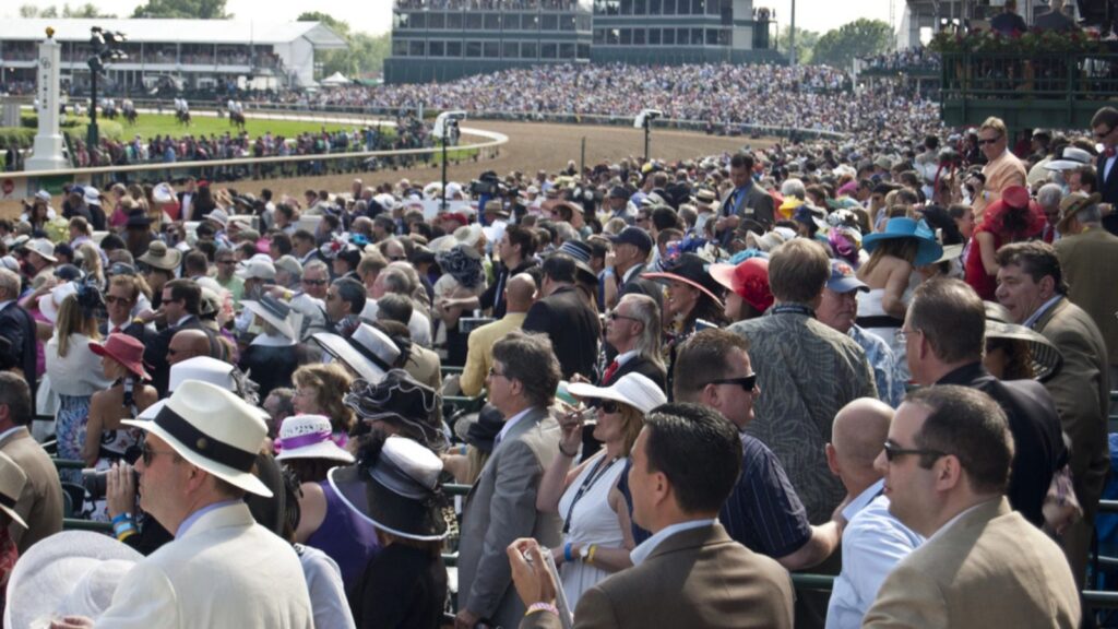 Crowd in the Grandstand at the 136th Running of the Kentucky Derby in Louisville, Kentucky USA