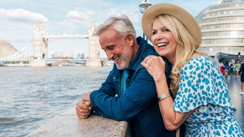 Happy senior couple spending time together in London city