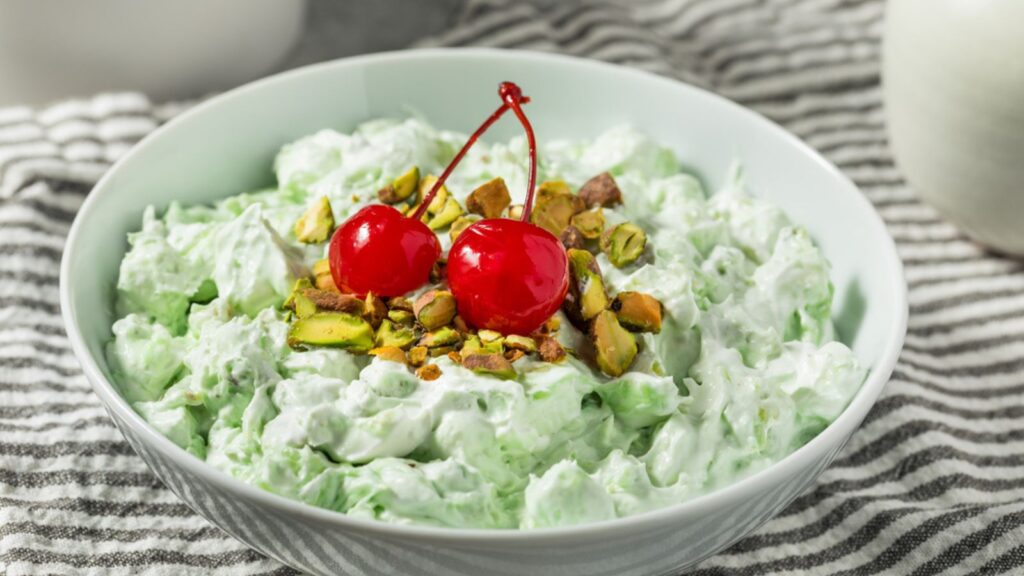 Homemade Pisachio Fluff Watergate Salad with Marshmallows and Pineapple