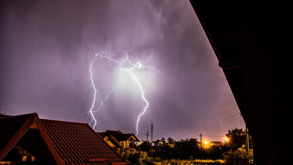 Lightning storm over a residential area