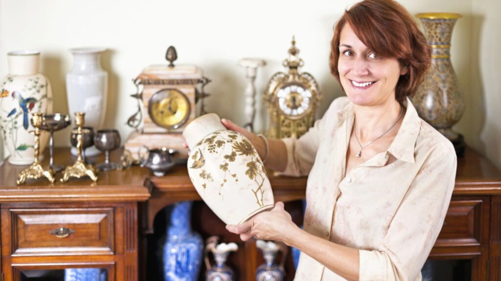 Woman with antique collection