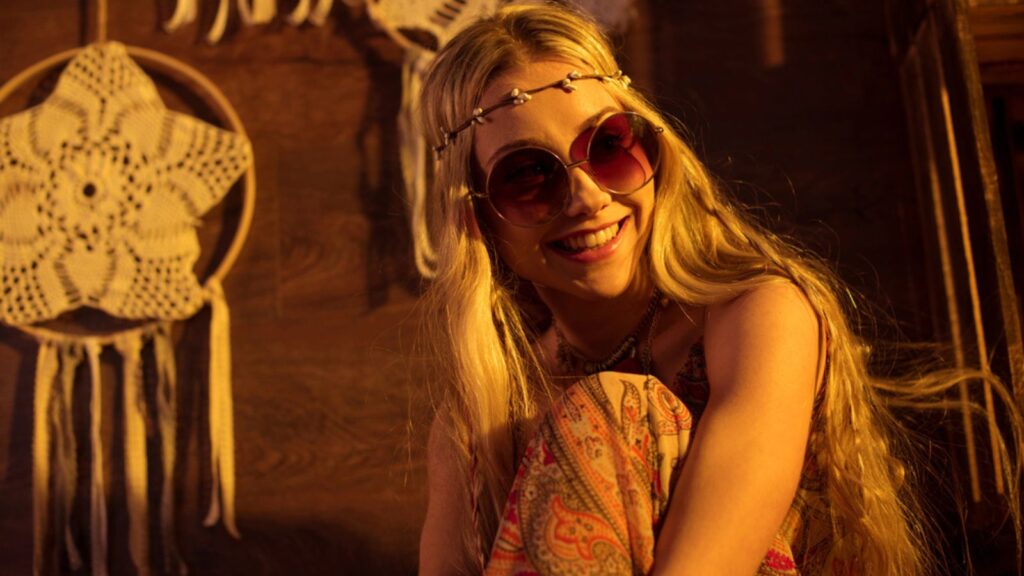 young boho 1960s hippie woman