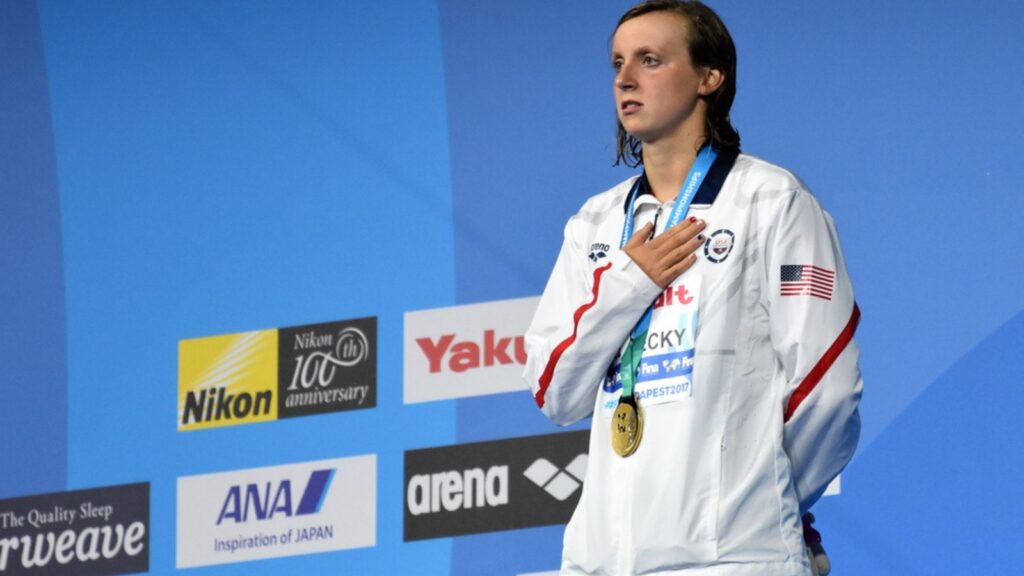 Budapest, Hungary - Jul 25, 2017. Competitive swimmer LEDECKY Katie (USA) at the Victory Ceremony. Winner of the Women's 1500m Freestyle