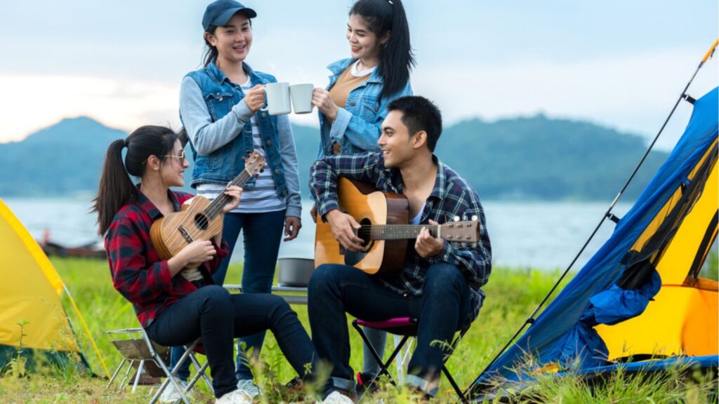Group friends camping leisure and destination travel