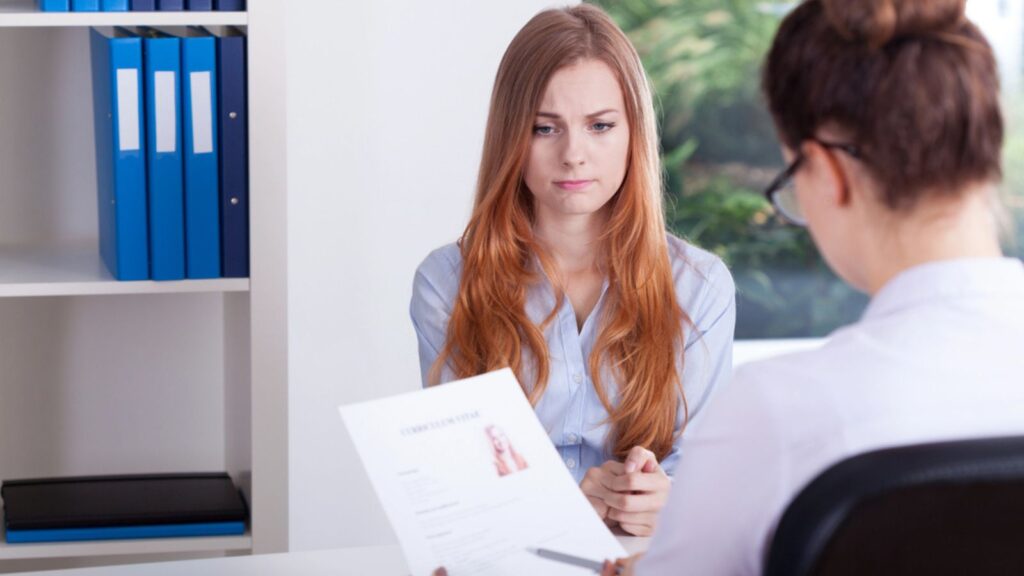 Stressed woman on a job interview