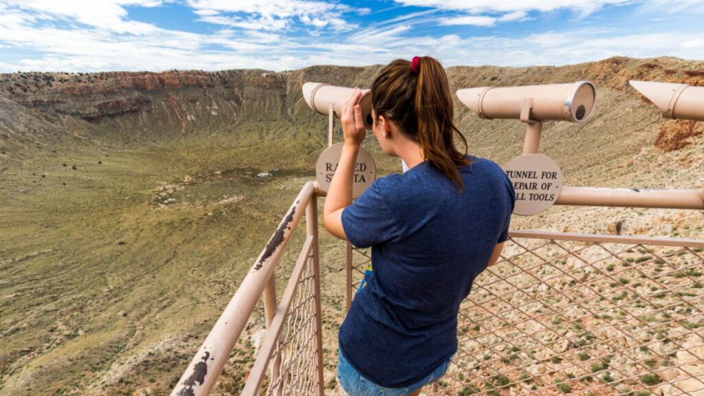 Woman and the view of the Meteor Crater, Flagstaff Arizona