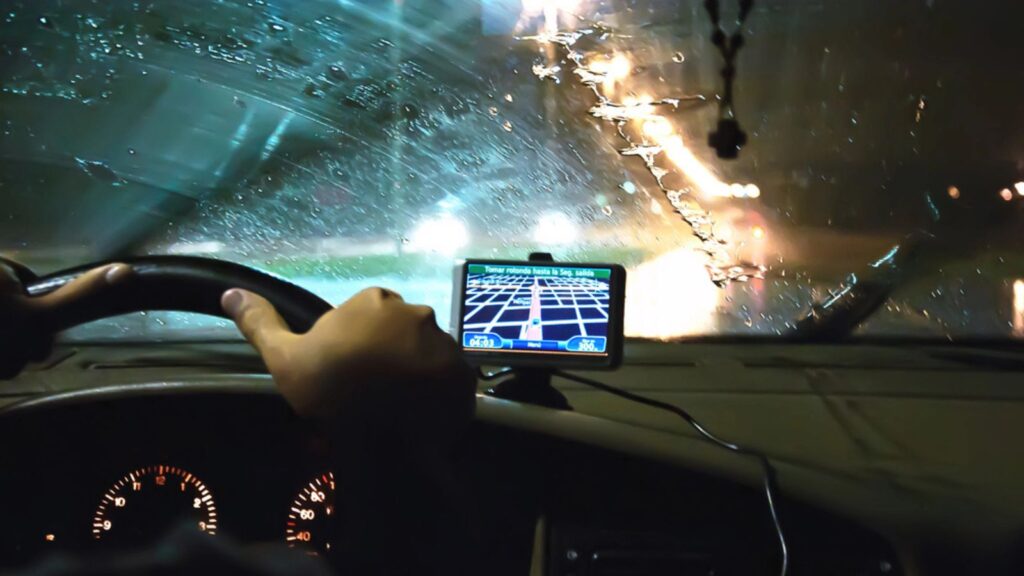 inside a van with gps