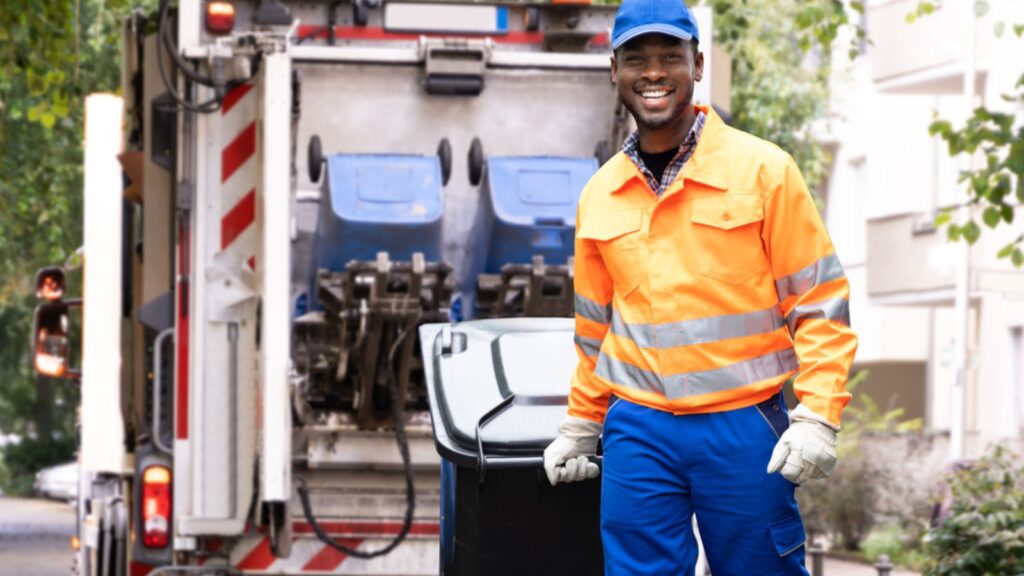 Garbage Removal Man Doing Trash And Rubbish Collection