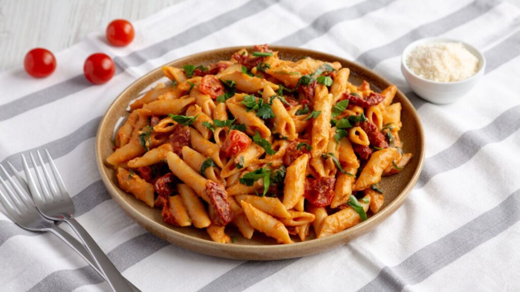 Homemade One-Pot Creamy Tuscan Pasta on a Plate