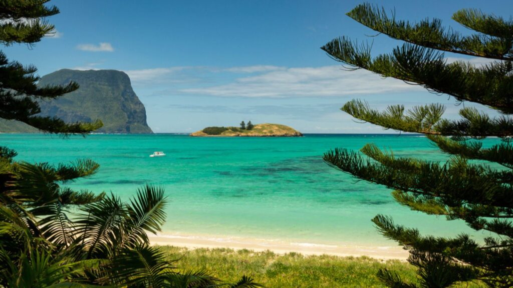 Lord Howe Island beach with pristine turquise water and coral reefs