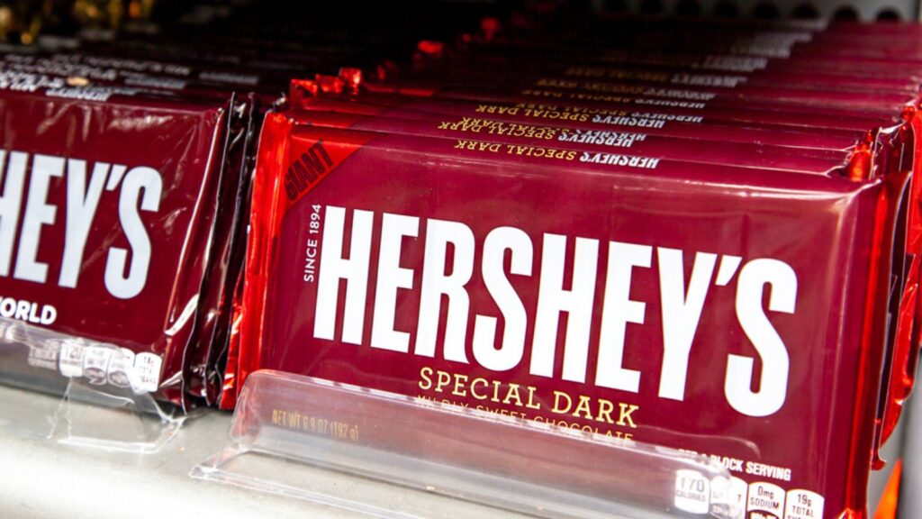 Pennsylvania, New York, USA Hersheys special dark chocolate bars on a store shelf. Hershey is an American company and one of the largest chocolate manufacturers in the world.