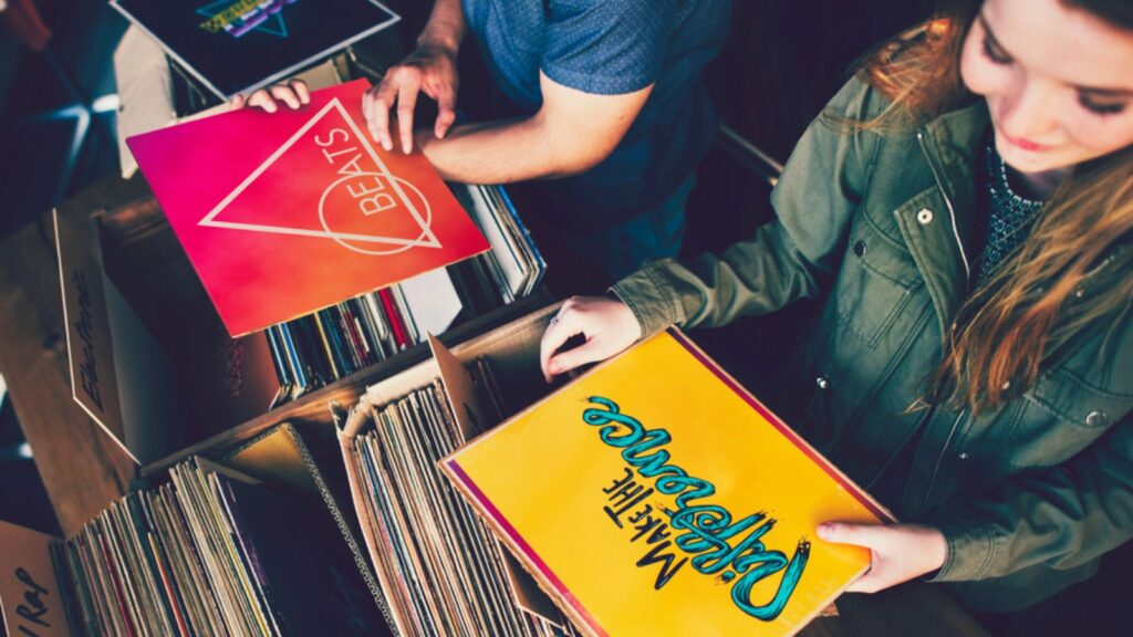 Young people in a record shop