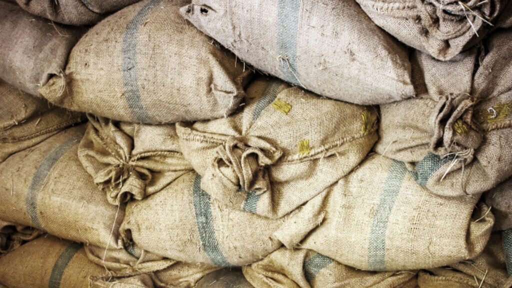 Closed sacks bag in barn