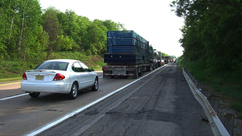 INTERSTATE 80, PENNSYLVANIA MAY 25: Cars and trucks in traffic and stand still
