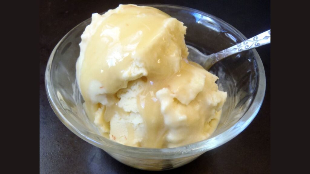 Olive OIl Saffron Ice Cream with Burnt Orange Caramel