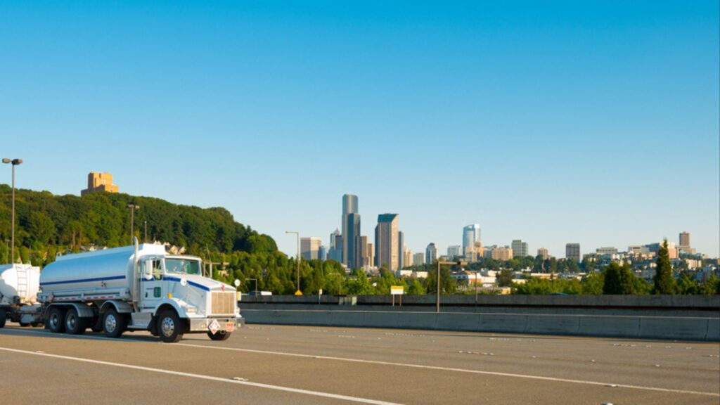 Tanker truck on Interstate 90 in Seattle, Washington State