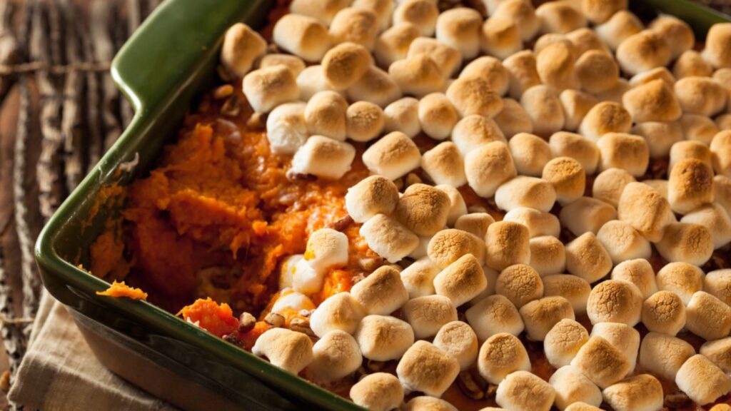 Homemade Sweet Potato Casserole with marshmallows