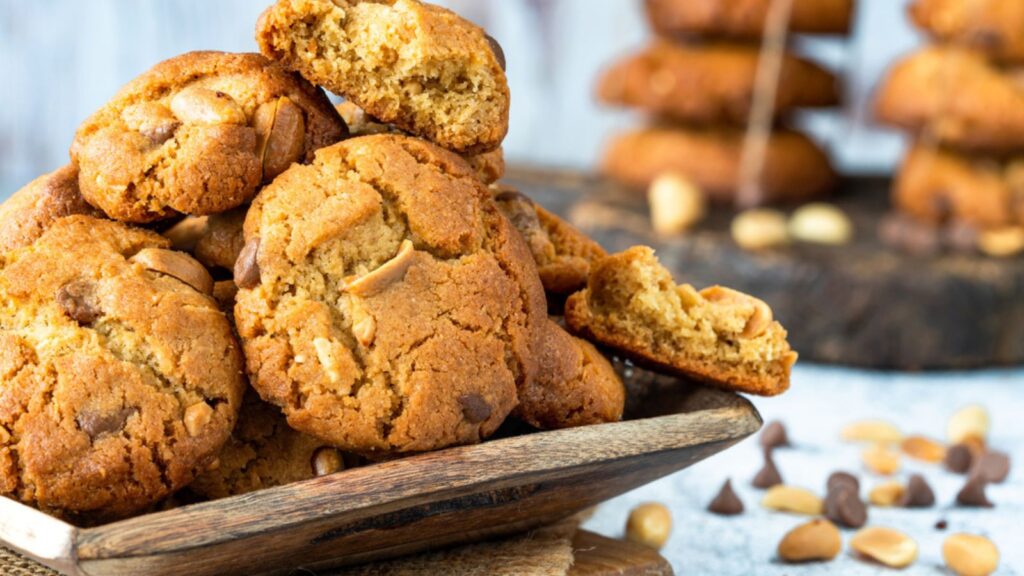 Peanut butter chocolate chip cookies on a table
