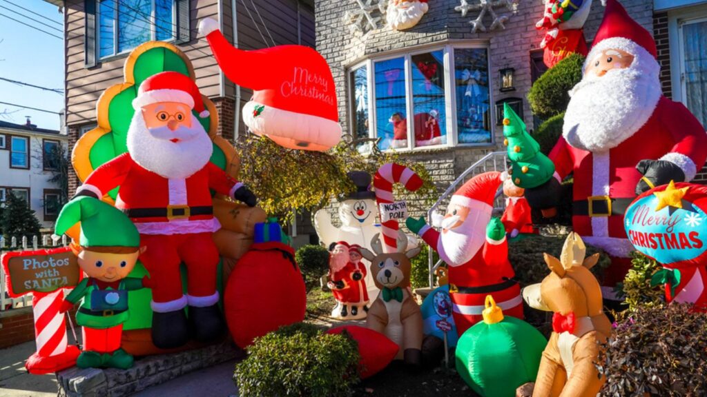 Brooklyn, New York Christmas house decoration display in the suburban Brooklyn neighborhood of Dyker Heights