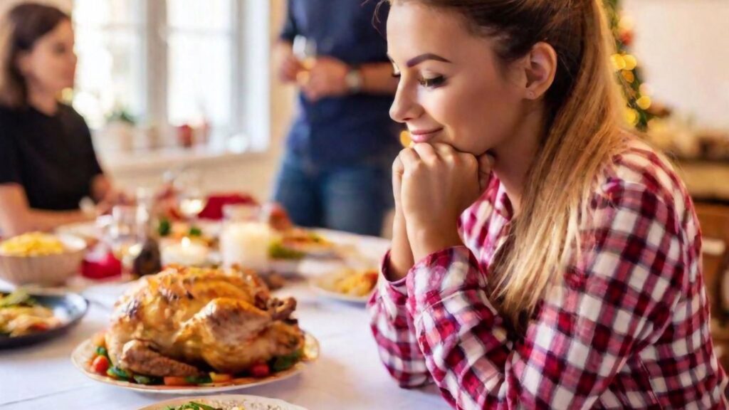 Happy young couple having holiday dinner at home