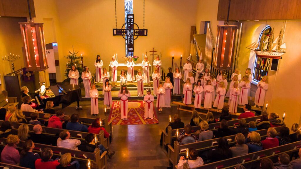 Saint Lucy's Day celebration in the church of Borgholm, Sweden